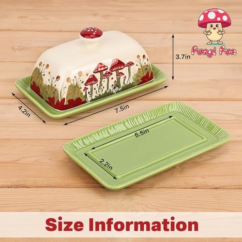 Fungi Fun Ceramic Butter Dish with Lids - Mushroom Butter Containers