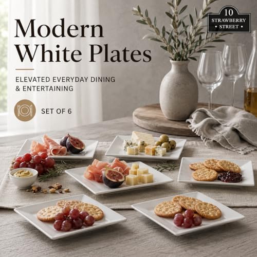 10 Strawberry Street Ceramic Simply White 6" Square Appetizer Plate