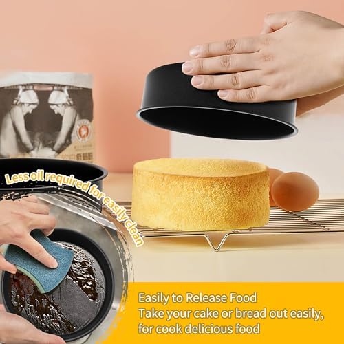 P&P CHEF 6 Inch Cake Pan Set, Round Baking Cake Pans, Black & 2 Pcs
