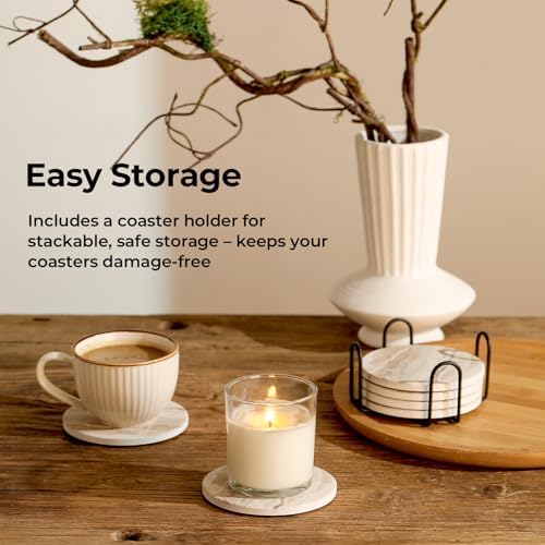 LIFVER Absorbent Coaster Sets of 4, Drink Coasters with Holder, Marble