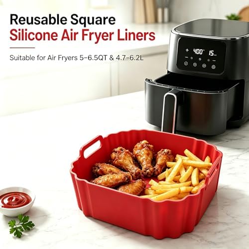 8.5 Inch Square Silicone Air Fryer Liners for Ninja AF141 AF181,2 Pack