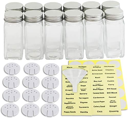 Simple Houseware Spice Jars 4-oz Square Glass Bottles, 12 Pack