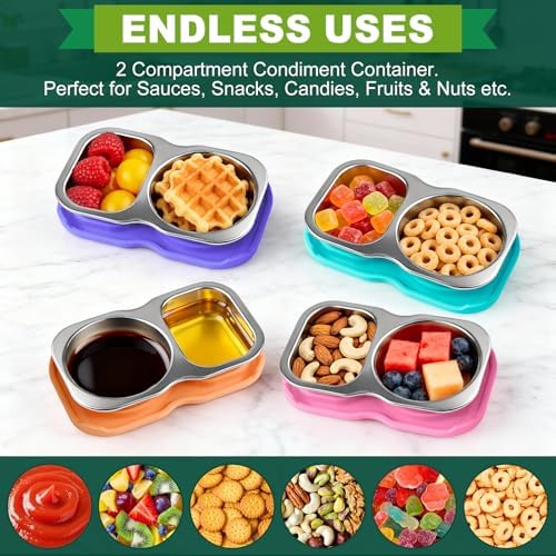 4-Pack Stainless Steel Snack Containers with Lid, Salad Dressing