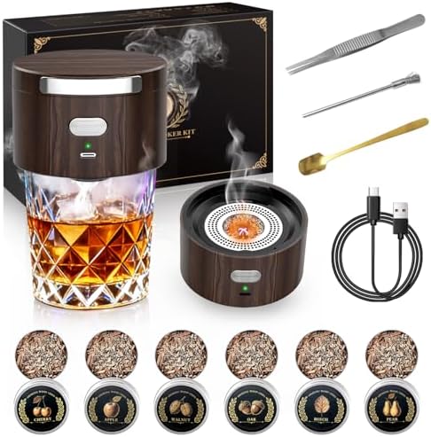 Electric Whiskey Smoker Kit with 6 Flavor Wood Chips, Old Fashioned