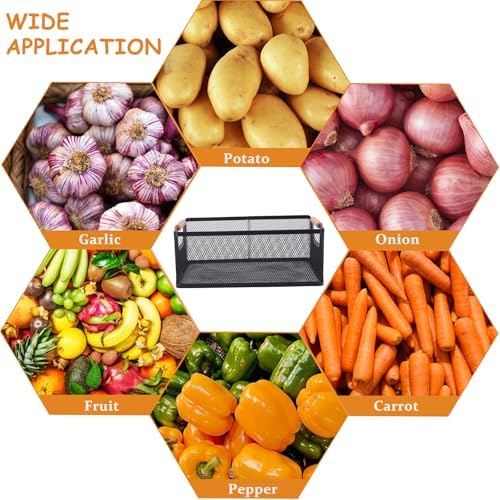 Potato and Onion Storage Baskets with Wood Handles, 2-Set Metal Mesh