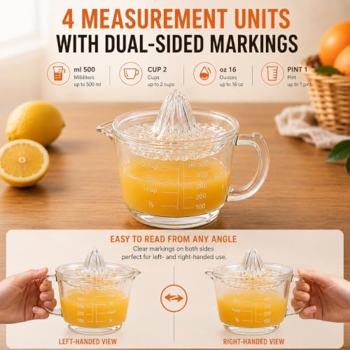 Glass Manual Lemon Squeezer, 2 Cup/500ML