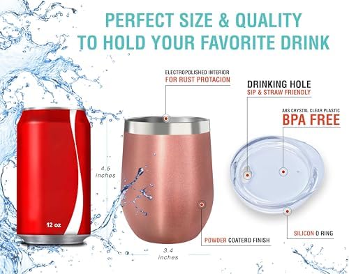 CHILLOUT LIFE 12 oz Stainless Steel Wine Tumblers 2 Pack - Double Wall