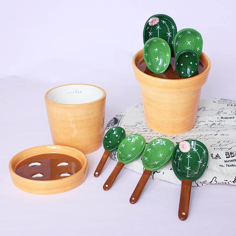 Cactus Measuring Spoons Set in Pot Ceramic House Warming Gifts New