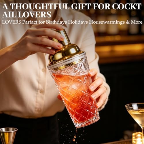 Certbuy Pineapple Glass Cocktail Shaker Set 14 oz Bartending Kit Gold