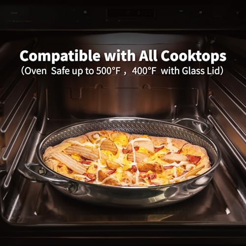 Hybrid Nonstick Skillet with Lid 13 Inch, Stainless Steel Paella Pan