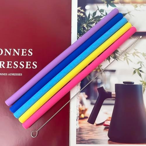 Honfor Reusable Silicone Drinking Straws - Set of 5 - BPA Free - Extra