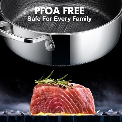 SNOWCLAD Frying Pans Nonstick with Lid,Hybrid Non Stick 5 Quart Saute