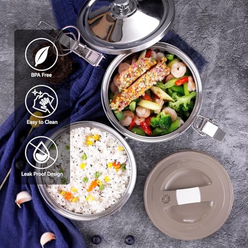 GOLDEN KEY 80oz Stainless Steel Stackable Lunch Box, Silver