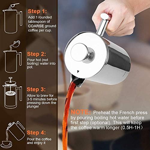 Secura French Press with 4 Replacement Screens, 17 Ounces