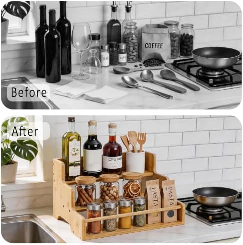 Mufico Bamboo Tabletop Wine Racks with Handles & Guardrail, Bamboo