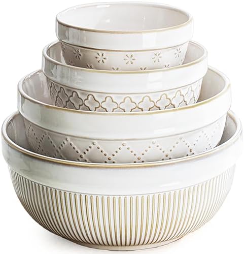 getstar Large Serving Bowls Set of 4, 12/26/42/64 oz Ceramic Stoneware Nesting Bowls Set, Microwave and Dishwasher Safe, Farmhouse Kitchen Versatile Prep Bowls for Fruit Salad Pasta Dessert Cereal