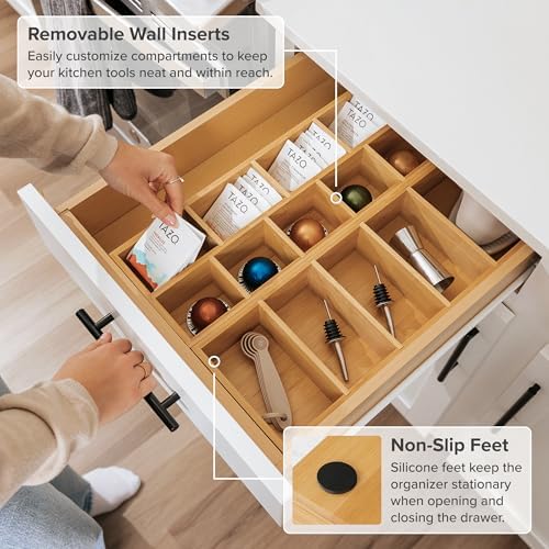 KitchenEdge Tea Bag & Coffee Pod Organizer | Bamboo, Small