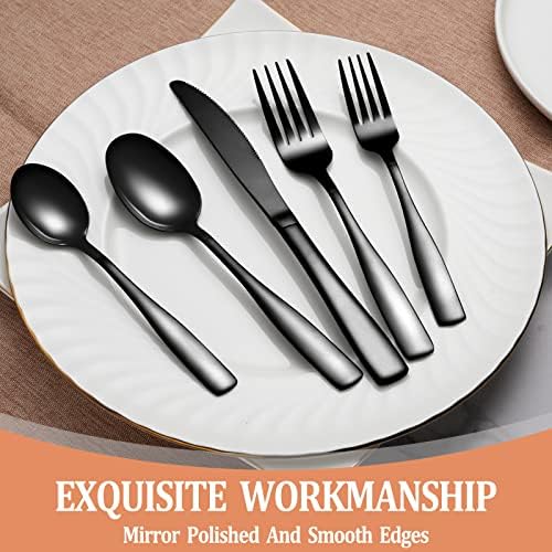 20 Pcs Black Silverware Set, Food-Grade Stainless Steel Flatware Set