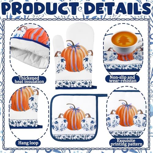 Fanfanwin 10 Pcs Fall Pumpkin Kitchen Decor Set Blue and White