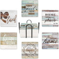 Britimes Coasters for Drinks, Set of 6, Ceramic Stone, Wood Worn