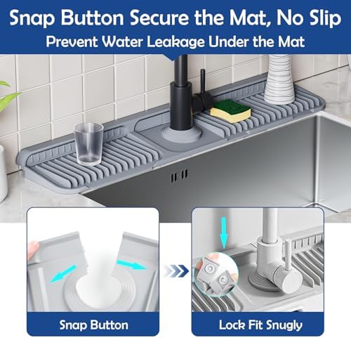 24"Longer Silicone Faucet Mat For Kitchen Sink Splash Guard Gray