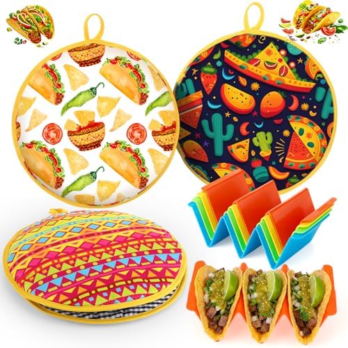 LemonRoad 3 Pcs 12 Inch Tortilla Warmer Pouch with 4 Taco Holder
