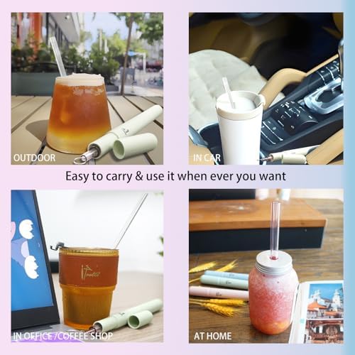 Reusable Glass Drinking Boba Straws with Brush set&Portable Case