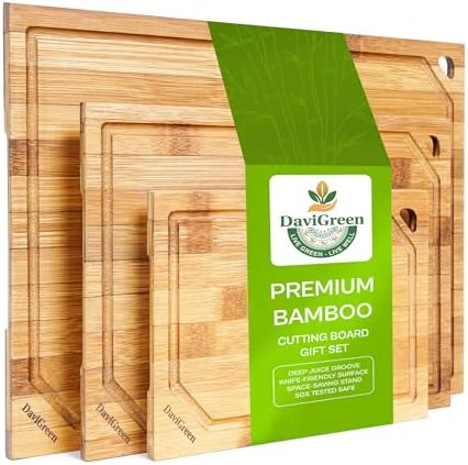 Bamboo Cutting Board Set of 3 for Kitchen, Reversible Bamboo Cutting