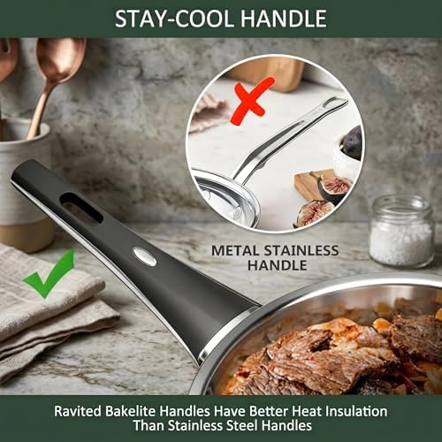 Stainless Steel Cookware Set, 14-Piece Pots and Pans Set, Kitchen Cookware Set with Stay-Cool Handle, Non-Toxic, Dishwasher Safe & Compatible with All Stovetops (Gas, Electric & Induction)