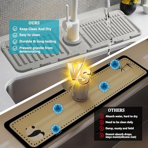 Faucet Mat for Kitchen Sink, Silicone Faucet Handle Drip Catcher Tray