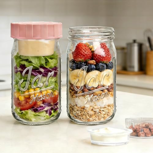 Accguan 32oz Salad Container for Lunch Meal Prep, Mason Jars 4 Pack