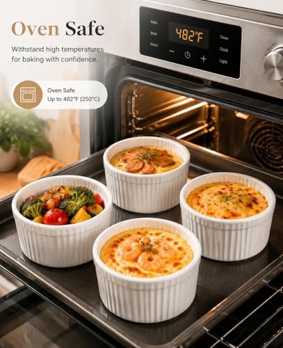 Ramekins 16 oz Oven Safe, Ceramic Creme Brulee Ramekins with Lids Set