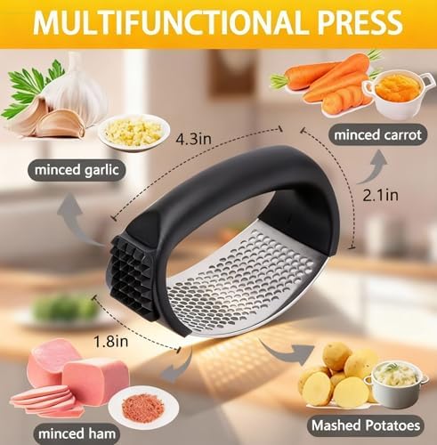 Garlic Press with Soft Ergonomic Handle, Black