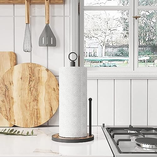 OROPY Countertop Paper Towel Holder, Wood Base, Farmhouse Style