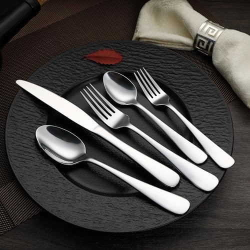 Amazon Basics Silverware Set, Stainless Steel Flatware, Dishwasher
