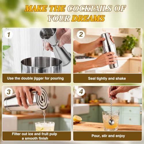 Mwellewm Cocktail Shaker Set,Boston Shaker 15Pc Drink Shaker