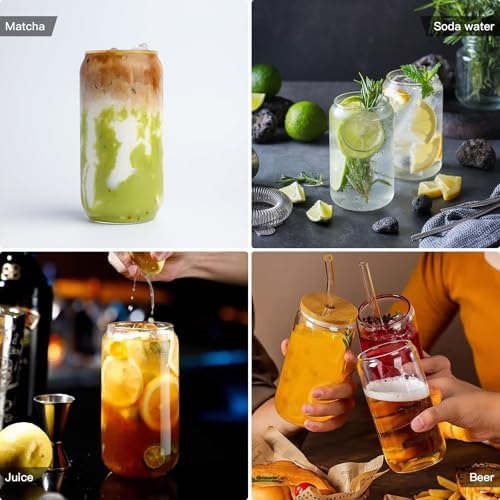 Glass Cups with Lids and Straws Set of 2 - Iced Coffee Cups with Lids