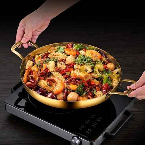 Paella Pan Gold Stainless Steel Skillet Pan Large