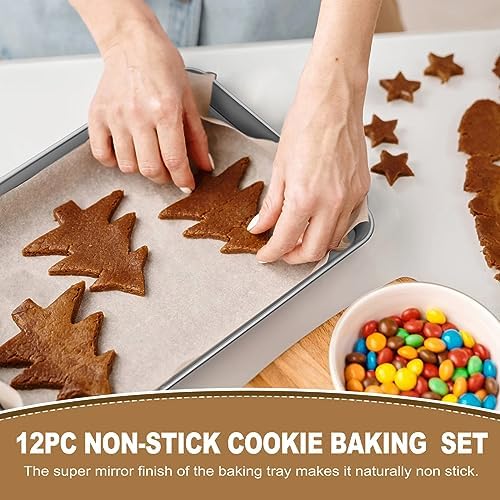 Baking Sheet Pan Set of 12, Stainless Steel Cookie Sheet for Baking
