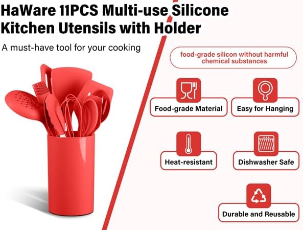 HaWare 11 PCS Silicone Cooking Utensils Set, Heat Resistant Kitchen Utensils - Image 3