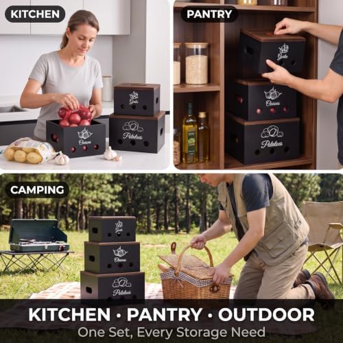 Potato and Onion Storage Bin, 3Pcs Fresh Vegetable Garlic and Onion