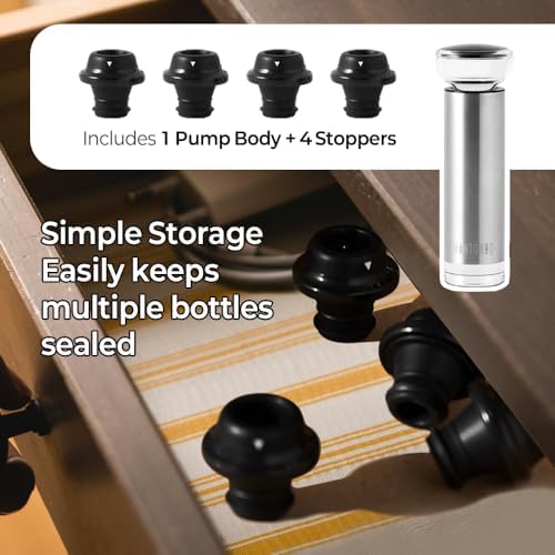 Vintorio Vacuum Wine Saver Pump with 4 Reusable Bottle Stoppers
