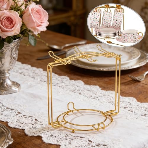 2 Pack 6-Hook Gold Metal Teacup Holder Stand for Kitchen Counter