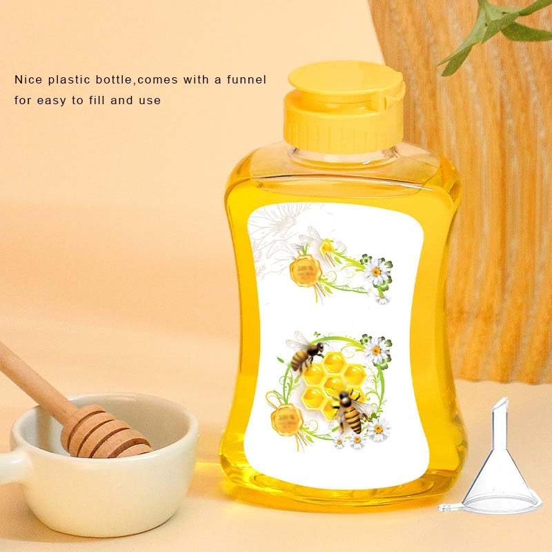 2 Pack Plastic Honey Bottles with Funnel, 180ml Squeeze Honey Jars