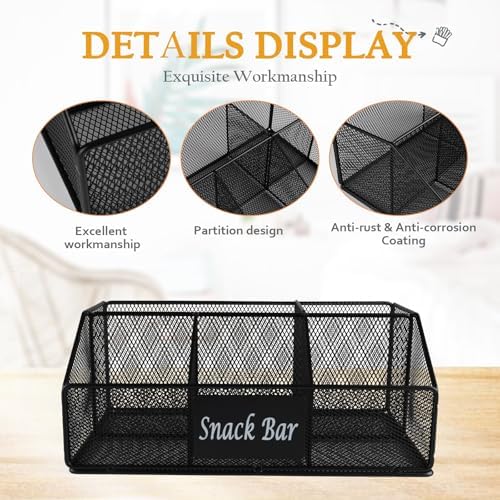 Metal Wire Snack Display Baskets,5-Compartment Snacks Storage Bin for