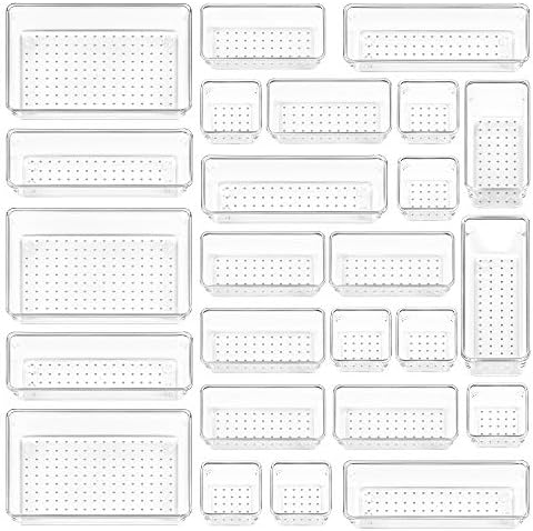 Vtopmart 25 PCS Clear Plastic Drawer Organizers Set, 4-Size Versatile