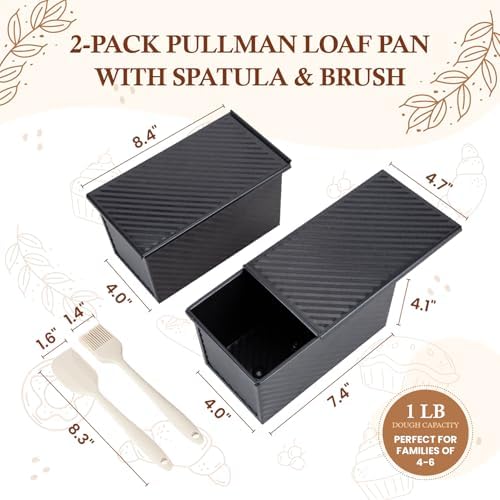 CARTMAN 2-Pack 1 LB Pullman Loaf Pan with Lid, Carbon Steel Set, Black