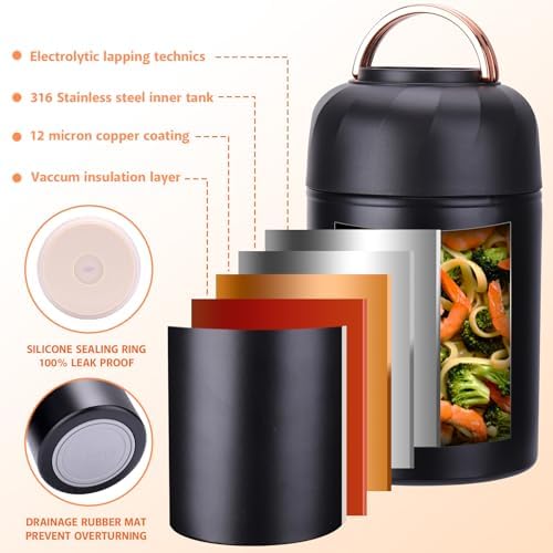 Mity rain 17oz Insulated Thermo Food Container for Hot Food & Drinks