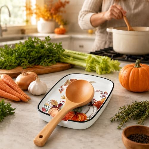 AnyDesign 5.9 Inch Fall Ceramic Spoon Rest, Pumpkin Maple Leaves
