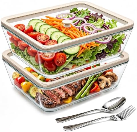 2 Pack 11Cups/ 89 oz Large Glass Food Storage Containers with Lids